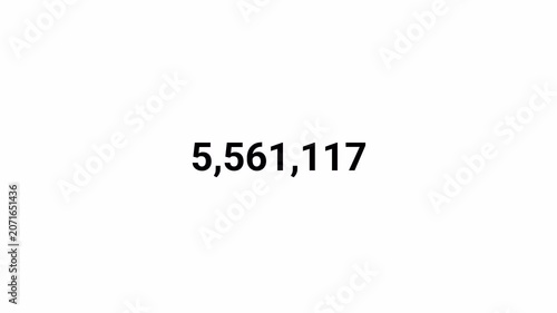 number counter animation zero to 10 million numbers on transparent background, counting Numbers 0 to 10000000 animation with alpha channel for views, likes and share counts