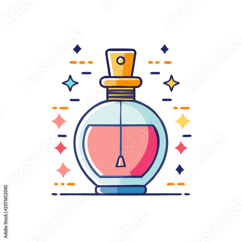 Flat illustration of a perfume bottle with spray nozzle