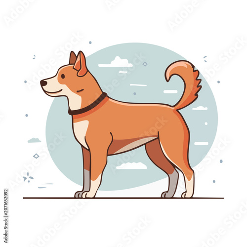 Flat illustration of a Shiba Inu dog