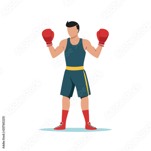 Flat vector illustration of a boxer in victory pose