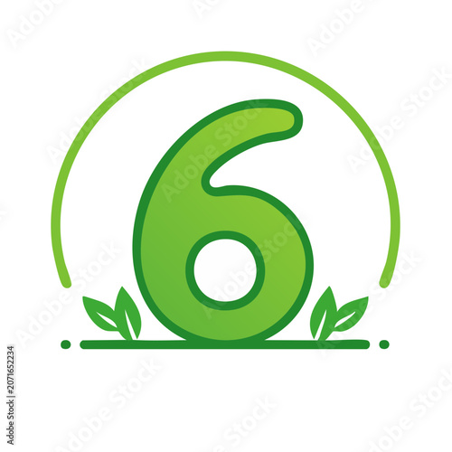 Green Number Six with Leaves and Circle