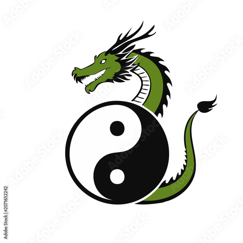 Green Dragon Wrapped Around Yin Yang Symbol