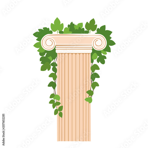 Ionic Column with Ivy Leaves Vector Illustration