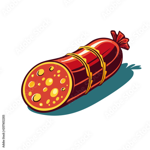 Illustration of a salami with a slice cut out