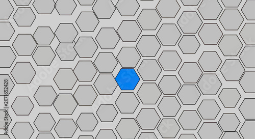 Photos Hexagonal grid pattern with single blue highlight cell.
