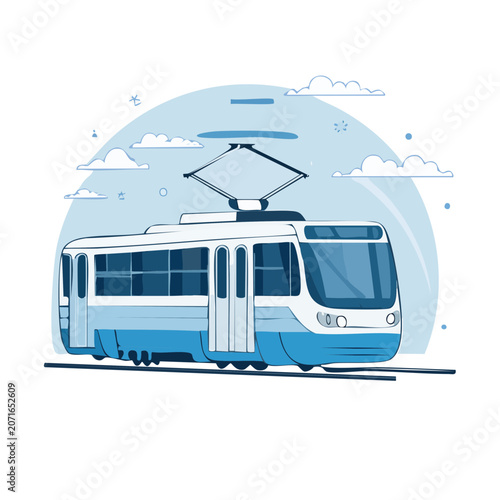 Blue Tram Vector Illustration