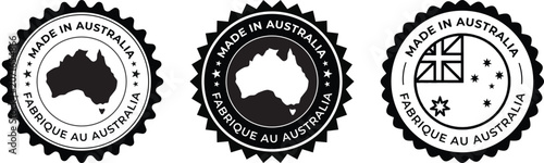 Set of made in australia stamps with map and flag icons