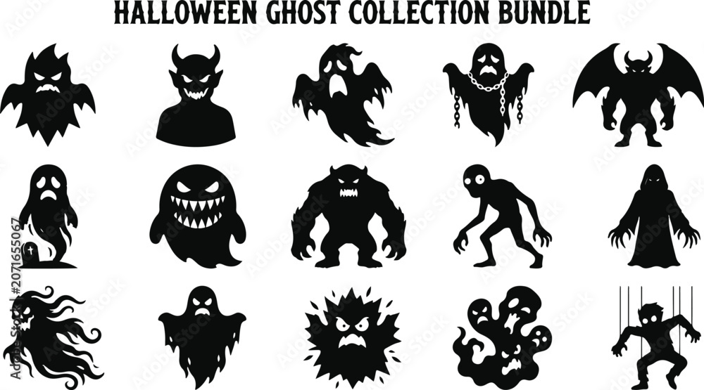 Obraz premium Set of Halloween Ghost bundle. Collection of vector illustration on transparent background
