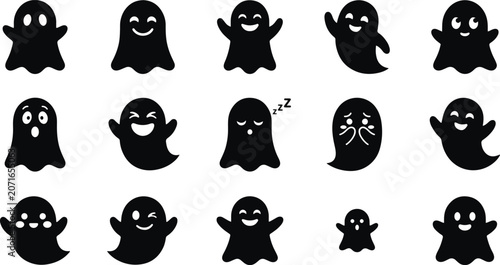 Set of Halloween Ghost bundle. Collection of vector illustration on transparent background