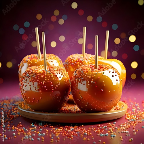 Sweet, candied apples with colorful sprinkles