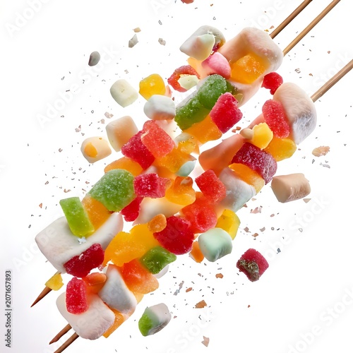Sweet candy kebabs exploding with color