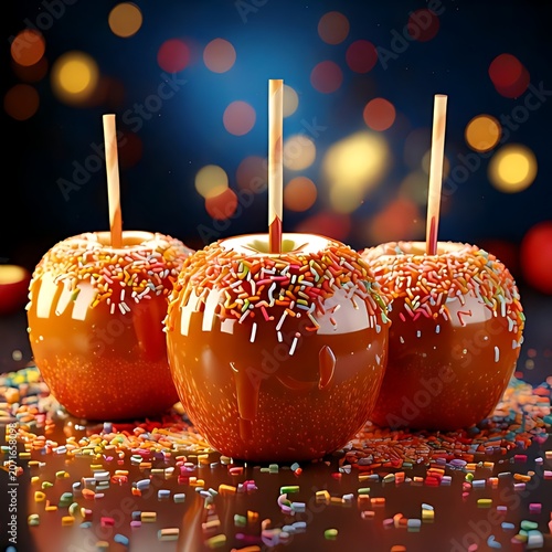 Sweet caramel apples with colorful sprinkles