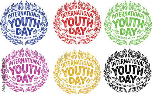 International youth day celebrations on august 12 emblems and logos