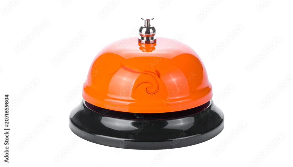 Fototapeta premium Vibrant orange desk bell with silver base isolated on solid white background34 