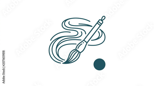 Artists paintbrush creating swirling lines and a dot.