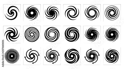 Foto Set of black and white circular swirl and vortex symbols for logo design with ab