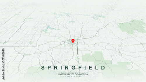 Modern minimalist vector map of Springfield, Missouri, USA. High-quality scalable illustration of Springfield Ozarks city grid, James River Freeway US 60 for posters design.