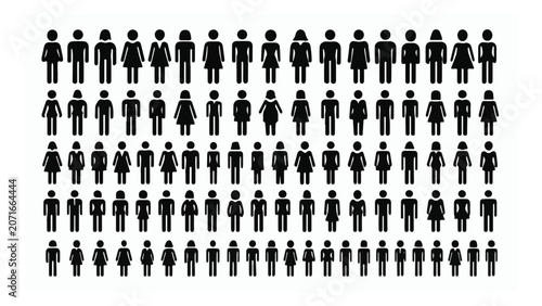 Diverse Group of Human Silhouettes in Various Sizes and Poses.