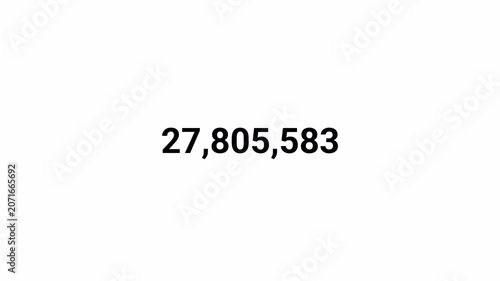 number counter animation zero to fifty million numbers on transparent background, counting Numbers 0 to 50000000 animation with alpha channel for views, likes and share counts