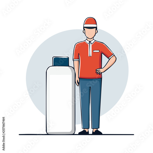 Worker in uniform with large bottle illustration