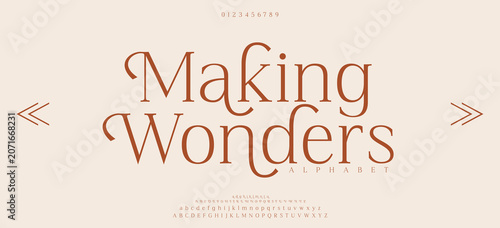 Making Wonders Elegant wedding alphabet letters font and number. Typography Luxury classic lettering serif fonts decorative vintage retro concept. vector illustration