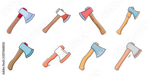 Colorful cartoon axes set illustration - Bright and playful set of cartoon axes in various colors, ready for graphic design use.