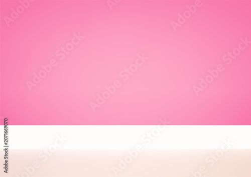 Empty pink studio room background Space for selling products, backdrop, wallpaper, background, text. Empty Room Studio with table. Vector illustration.