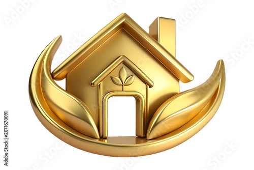 Golden house icon on open hands