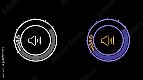 Minimalist Sound Level Knob Dial. Seamless Loop UI Graphic on Transparent Background.