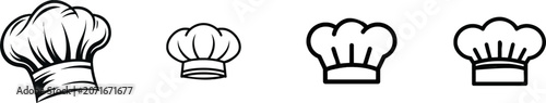 A minimalist black and white vector illustration of a traditional puffy chefs hat, isolated against a clean white background