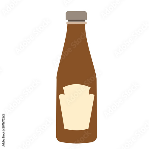 Glass ketchup bottle with metal cap and label panel