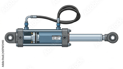 Tableau sur toile Industrial Hydraulic Cylinder Component Vector Illustration Detailed Schema
