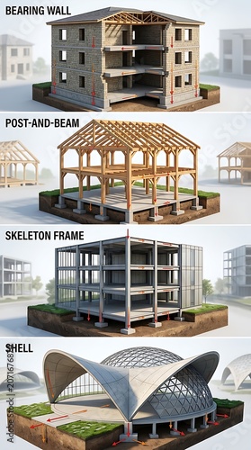 Comparison of building structural systems and load distribution