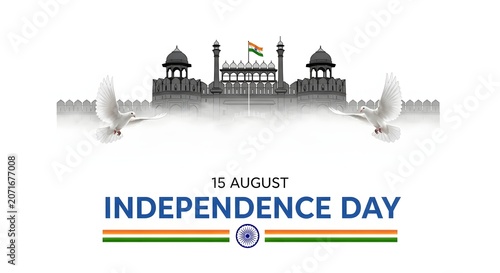 Independence Day celebration with national monument illustration and festive date banner in vibrant colors