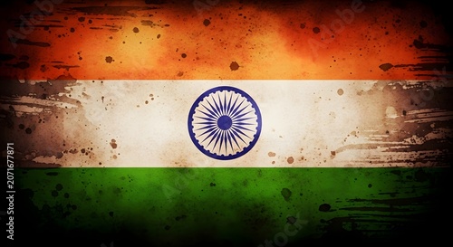 Indian national flag waving on textured wooden background with dramatic lighting