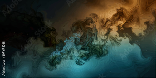 Fotografía Ethereal smoke wisps in vibrant hues of orange, brown, and teal swirl and blend, creating a mesmerizing abstract pattern that evokes a sense of mystery and depth