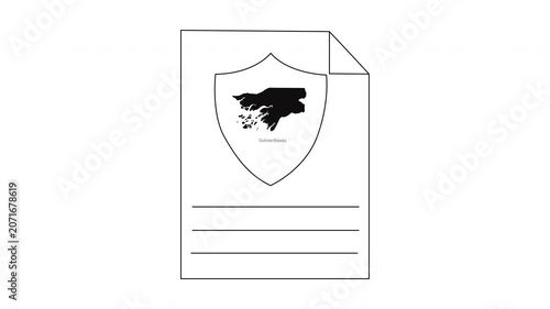 Document with Shield and Map Icon on White Background.