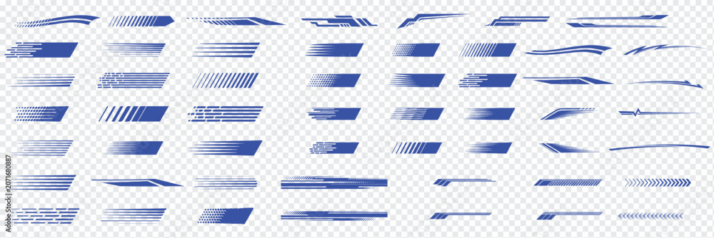 Fototapeta premium Abstract speed lines collection set, motion stripe effects, black vector illustration for dynamic graphic design. Racing stripe and checkered flag design vector set. vector illustration. motion stripe