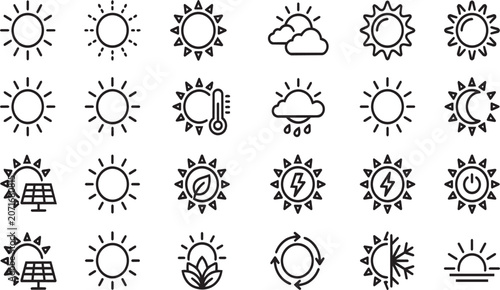 Photography Minimalist black outline sun weather icons collection set featuring various mete