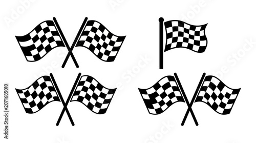 Canvastavla Set of black and white checkered racing flags for motorsport victory icons