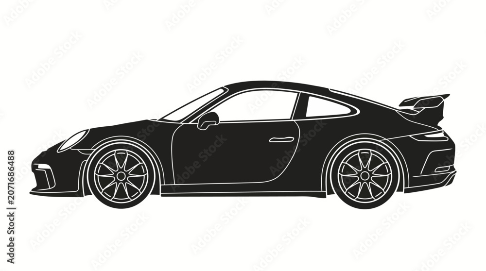 Naklejka premium Black silhouette of a modern high performance sports car side view profile