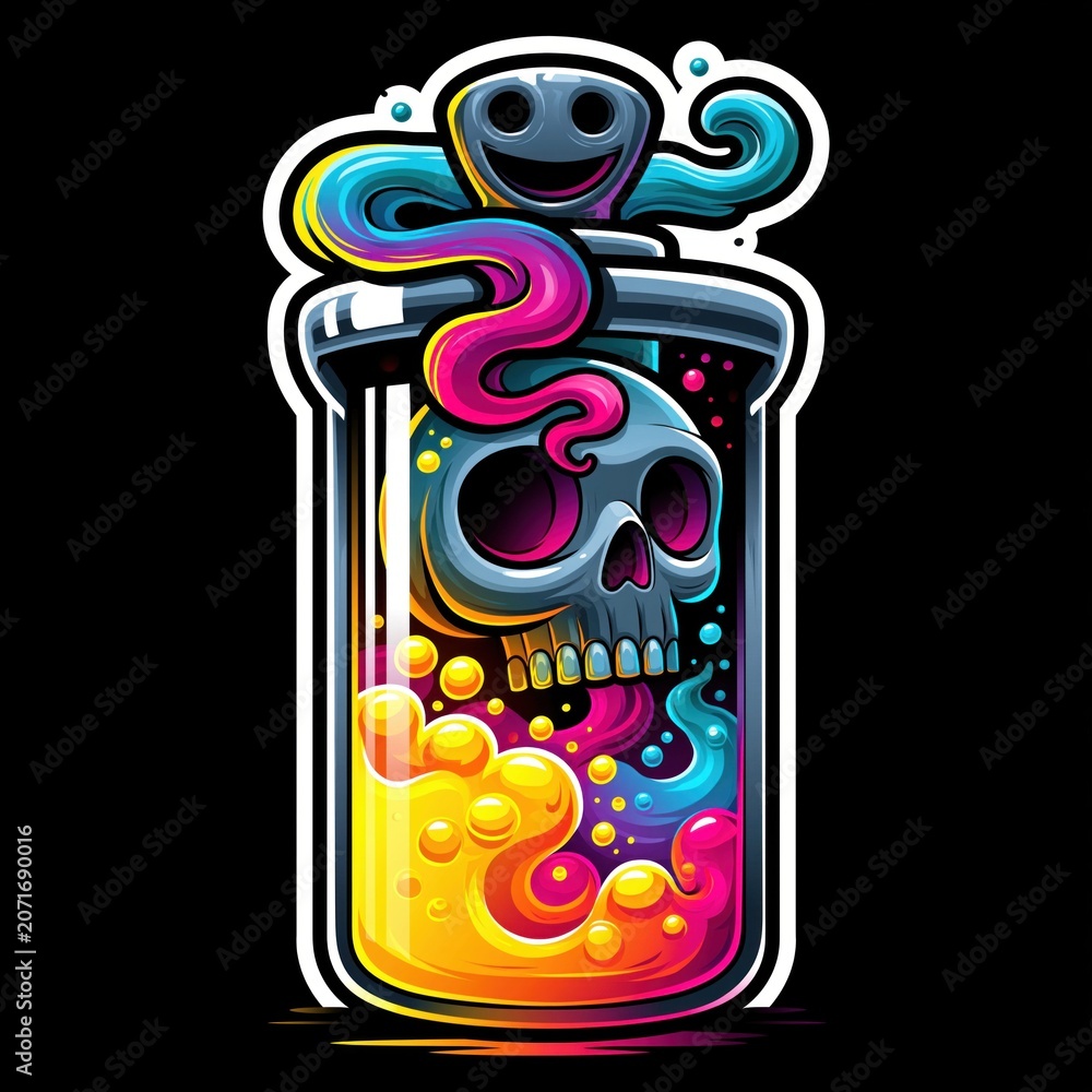 Obraz premium Mysterious potion in glass jar with skull