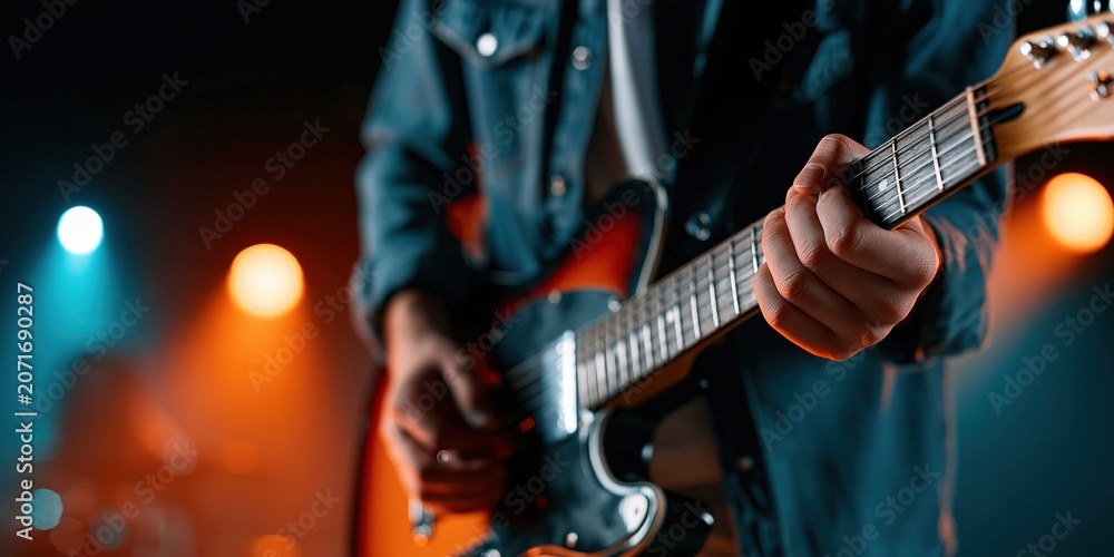 Obraz premium Electric guitar player performing live on stage