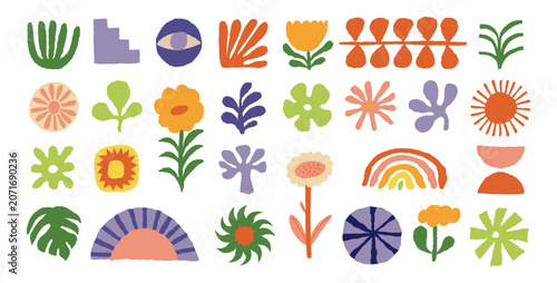 Sticker Vector logo and print design templates, summer palms, tropical hand drawn illust