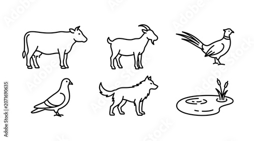 Canvas Print Farm Animals And Wildlife Icons Set
