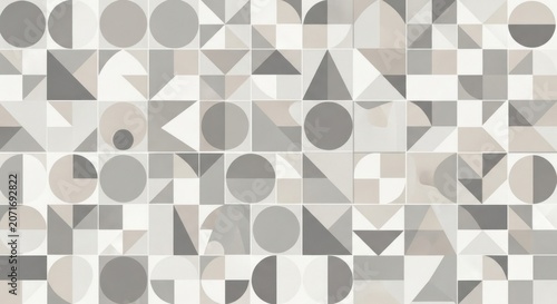 Geometric pattern background with circles squares and triangles in neutral tones