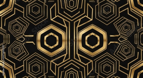 Geometric pattern abstract gold lines black background seamless design