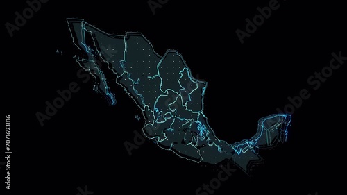 Abstract Digital Map of Mexico with Glowing Network Lines and Data Connections.