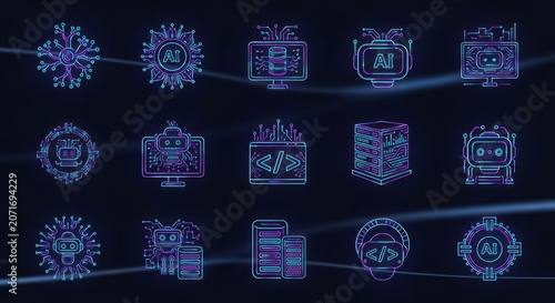 Artificial intelligence technology futuristic abstract icons set