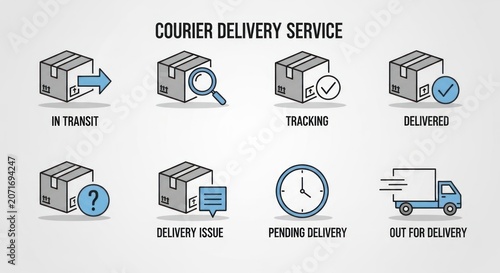 Logistics and courier service icons set for package tracking